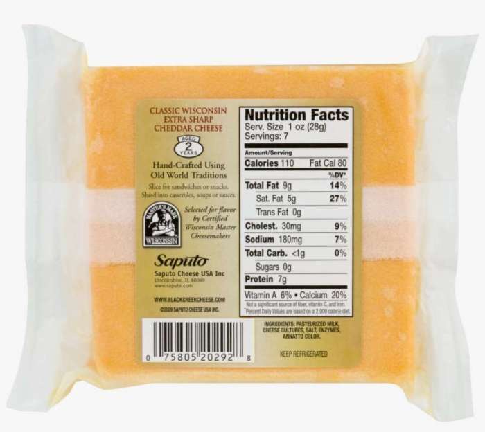 Grated cheddar cheese nutrition