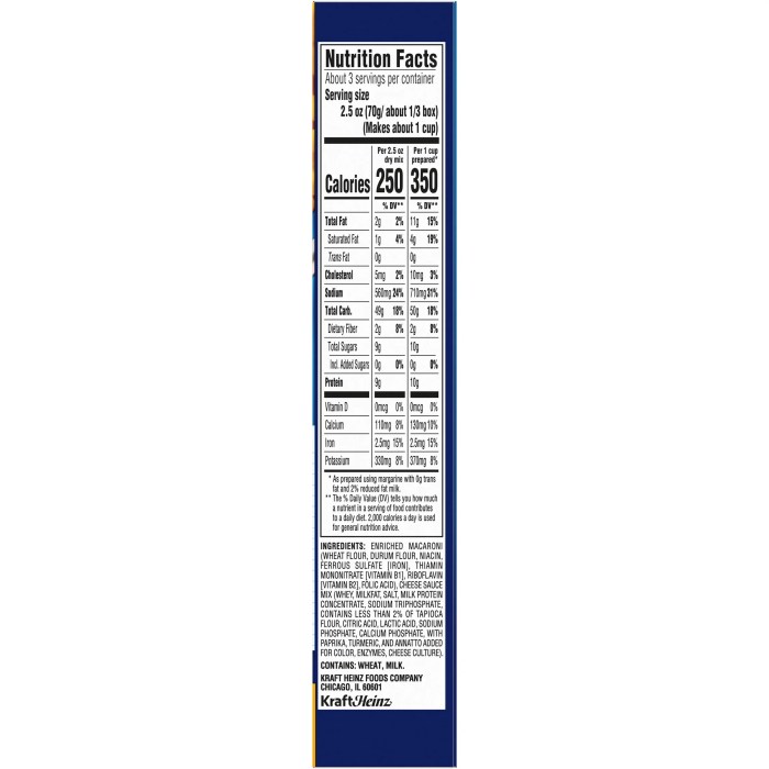 Kraft mac cheese nutrition facts