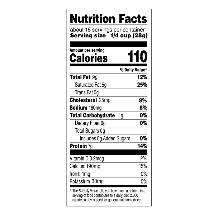 Shredded cheese nutrition label