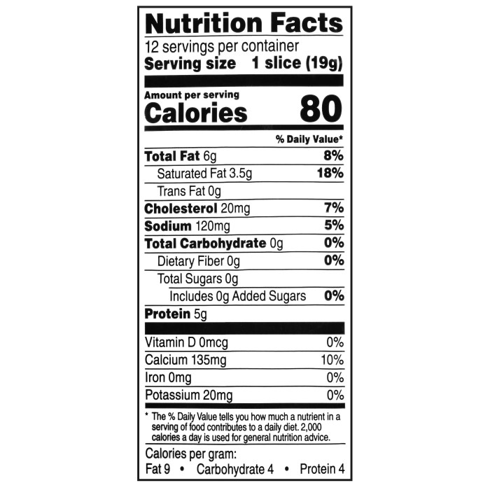 Slice of cheese nutrition facts